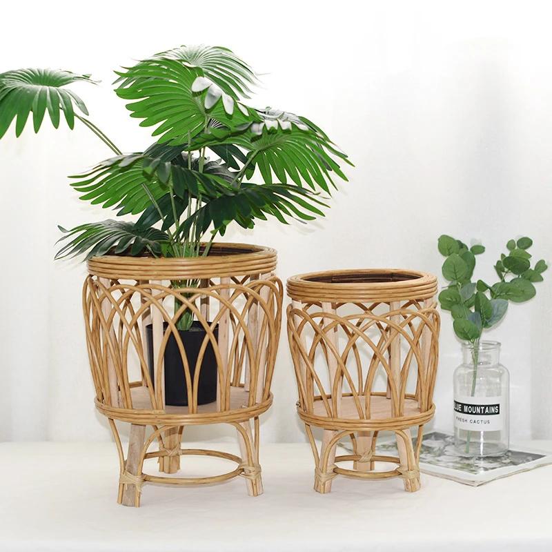Ins Nordic Flower Pot Basket Wooden Flower Frame Indoor Outdoor Flower Pot Stand Living Room Green Plant Flower Pot Container