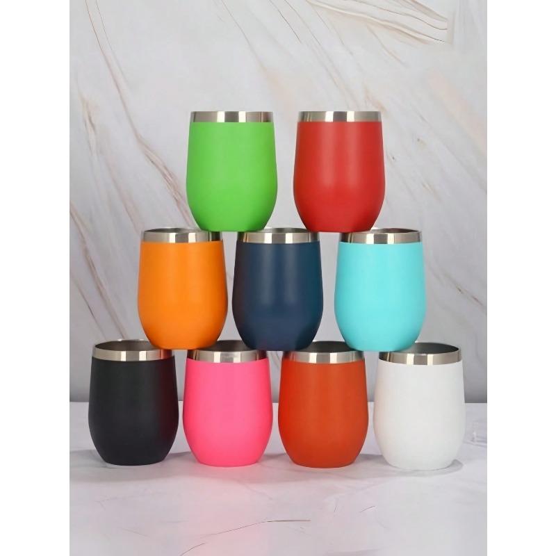 Wine Tumbler With Push Lid, Stemless Insulated Wine Glasses, Double Wall Vacuum Stainless Steel Travel Tumbler