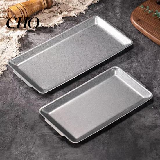 Retro Style Grill Pan Vintage Stainless Steel Rectangular Tray Industrial BBQ Platter with One-piece Molding Double Handles Large Heavy Duty