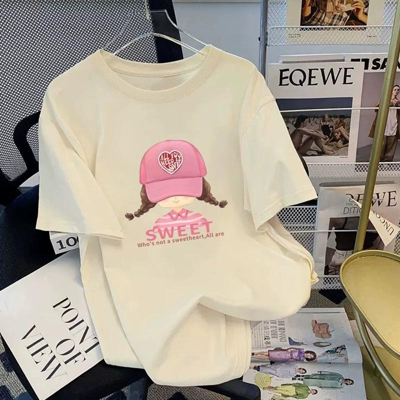 Футболка из чистого хлопка белого цвета с короткими рукавами для женщин на лето, новый большой размер, свободный дизайн, тонкий топ с короткими рукавами и принтом