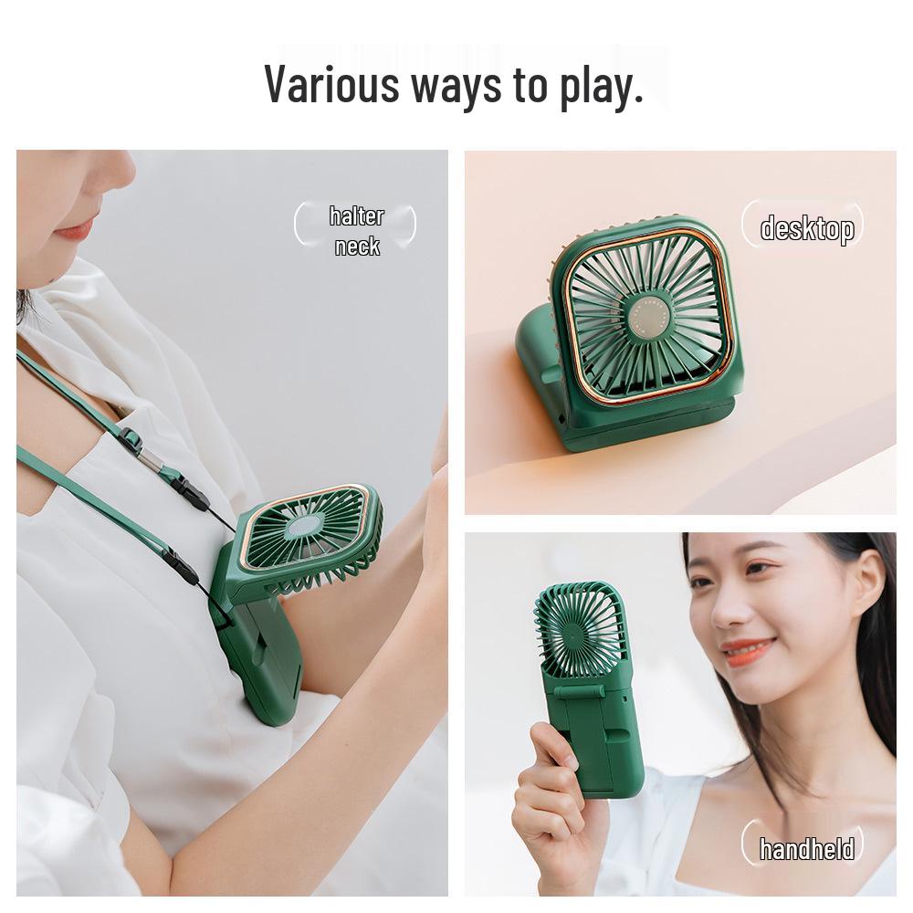 Ultra-Thin Foldable Handheld Neck-Hanging Mini Fan with USB Charging and Digital Display