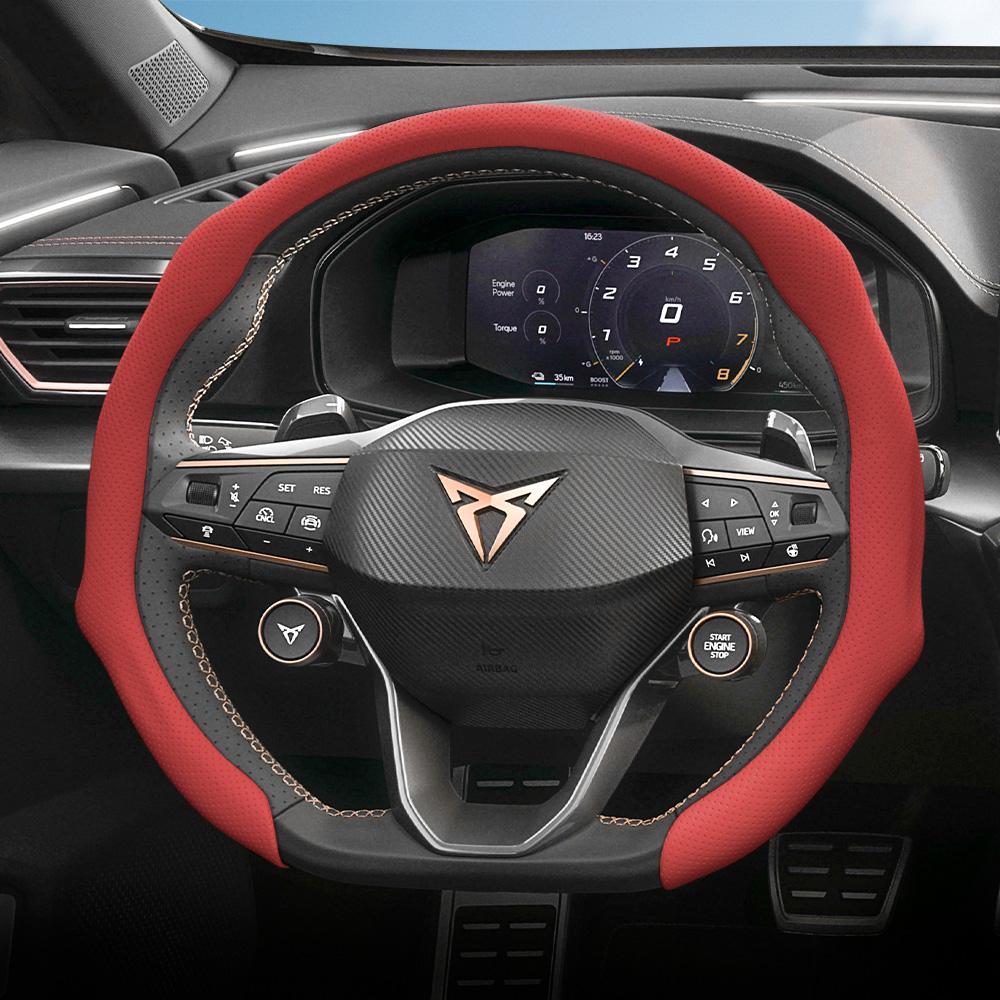 zkfan8 Suitable for Cupra Perforated Leather Steering Wheel Cover, Non-Slip, Sweat-Absorbent, Breathable, Integrated Snap-On