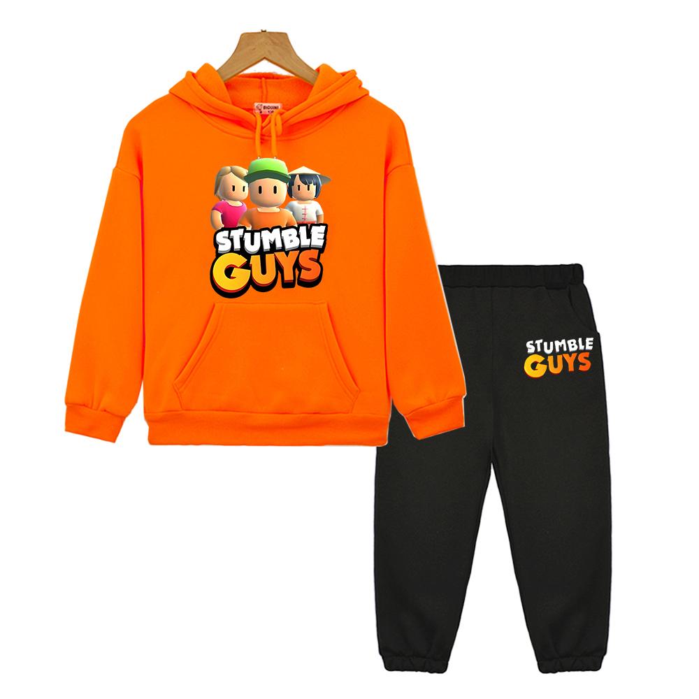 Stumble Guys Boy Girl Hooded Sets Autumn Fleece Sweatshirt Anime Hoodie 2pcs Pullover+pants Casual Jacket Kids Boutique Clothes