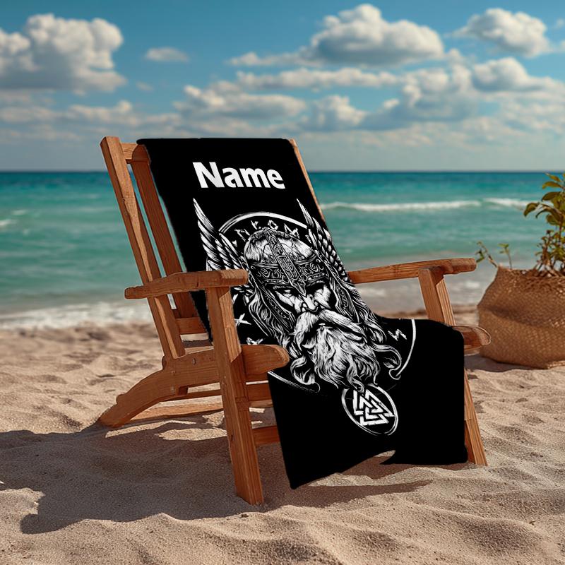Custom Name Ultra-Soft Beach Towel with Viking Theme,Ideal for Pool - Camping, Diving - Perfect Travel Essential, Vibrant Beach Towel.