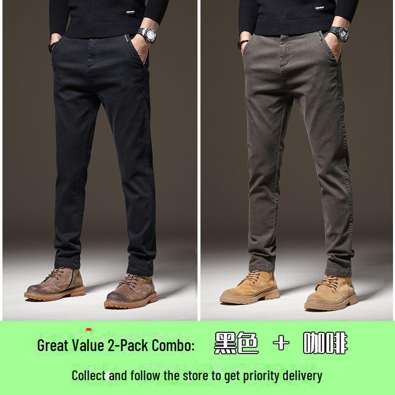 2024 Мужские узкие прямые повседневные брюки — плотные, эластичные, теплые, высококачественный деловой стиль для осени и зимы