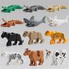 Животные строительные блоки фигурки мини леопард крокодил акула модель орнамент детские развивающие игрушки