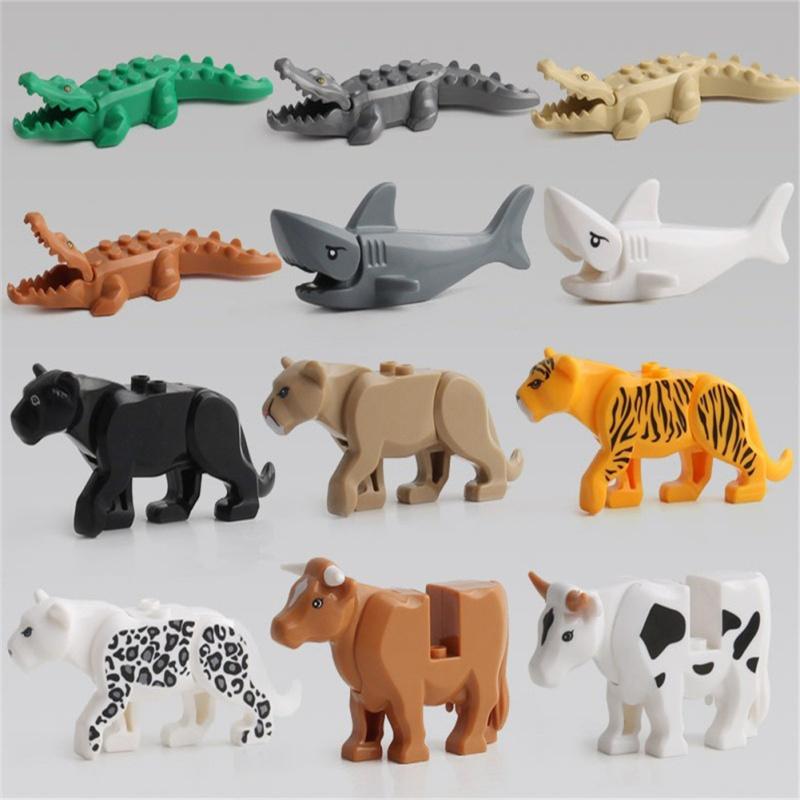 Животные строительные блоки фигурки мини леопард крокодил акула модель орнамент детские развивающие игрушки