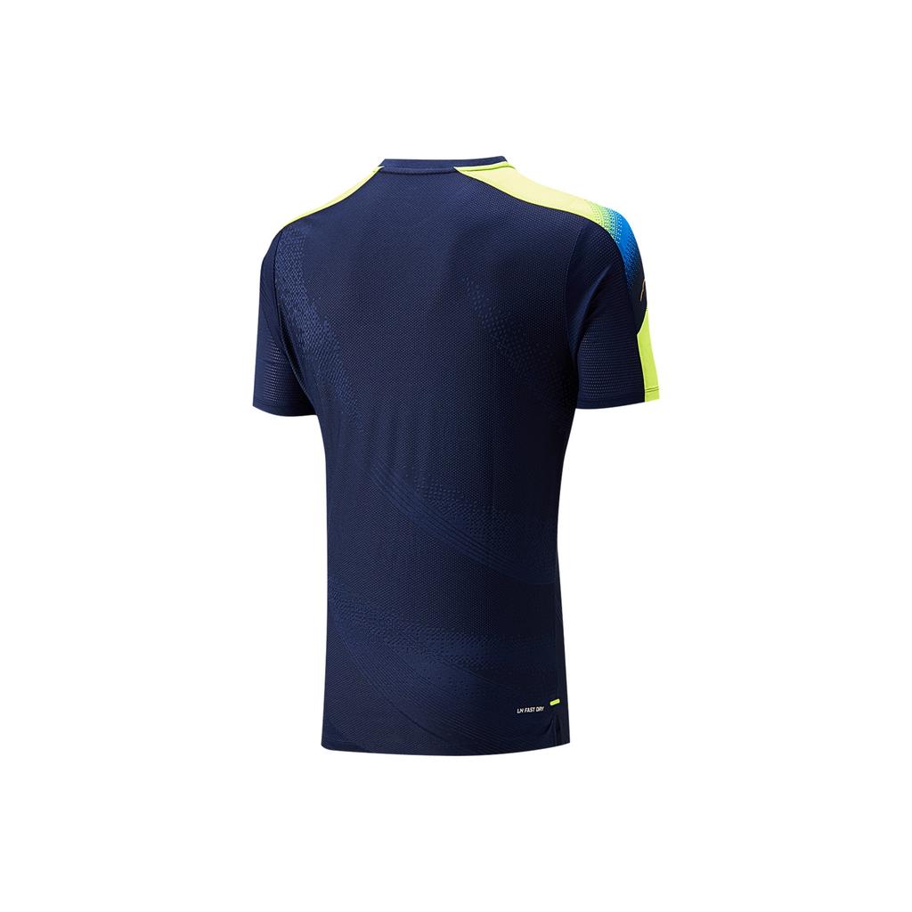 Li-Ning Удобный Простой Универсальный Пуловер с V-образным вырезом Футболка с коротким рукавом для бадминтона Унисекс топы Морской синий AAYV163-4