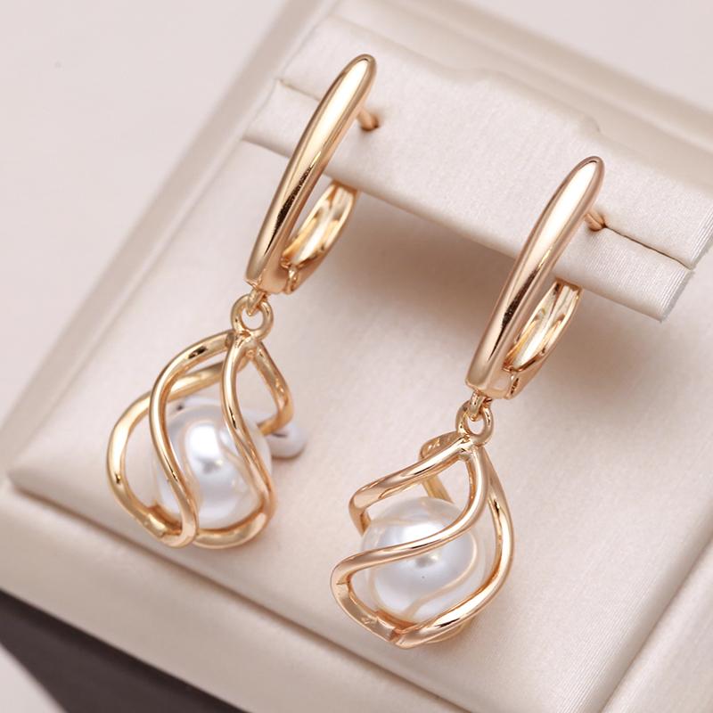 Minimalist Hollow Spiral Pearl Dangle Earrings Rose Gold Color Women Jewelry