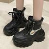 Модные готические ботинки на толстой платформе для женщин, осенне-зимние, ботильоны из искусственной кожи, женские, черные, на толстой подошве, мотоциклетные ботинки Mujer