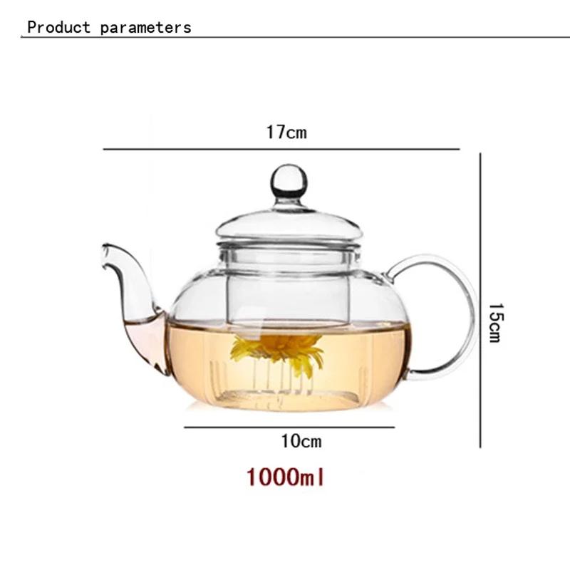 1000ml Heat Resistant Glass Tea Pot,Glass Teapot with Infuser Tea Leaf Herbal Coffee Pot Tea Set Practical Bottle Flower TeaCup