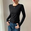 Women Bottom Tops Round Neck Long Sleeve Slim Fit Base Shirt Solid