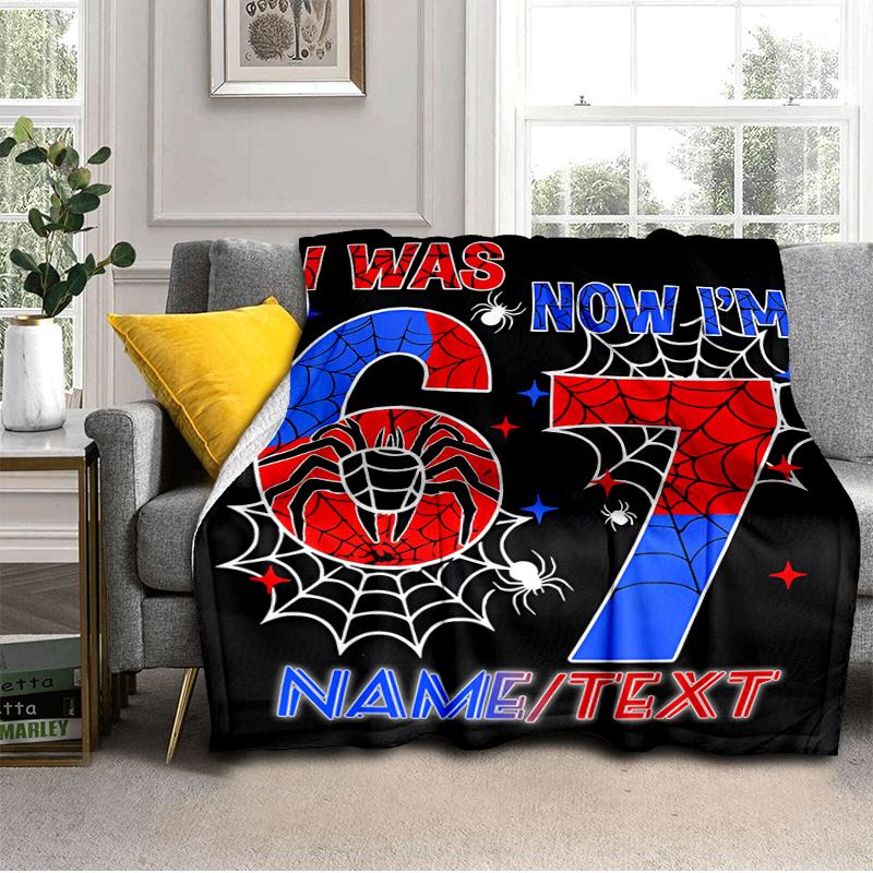 1PC Custom Name Spider-Man Birthday Celebration flannel blanket versatile,all-season throw suitable for the living room,bedroom,camping,travel,and gif