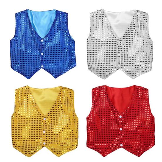 Kids Boys Girls Sequins Jazz Dance Show Vest Waistcoat Hip-Hop Costumes