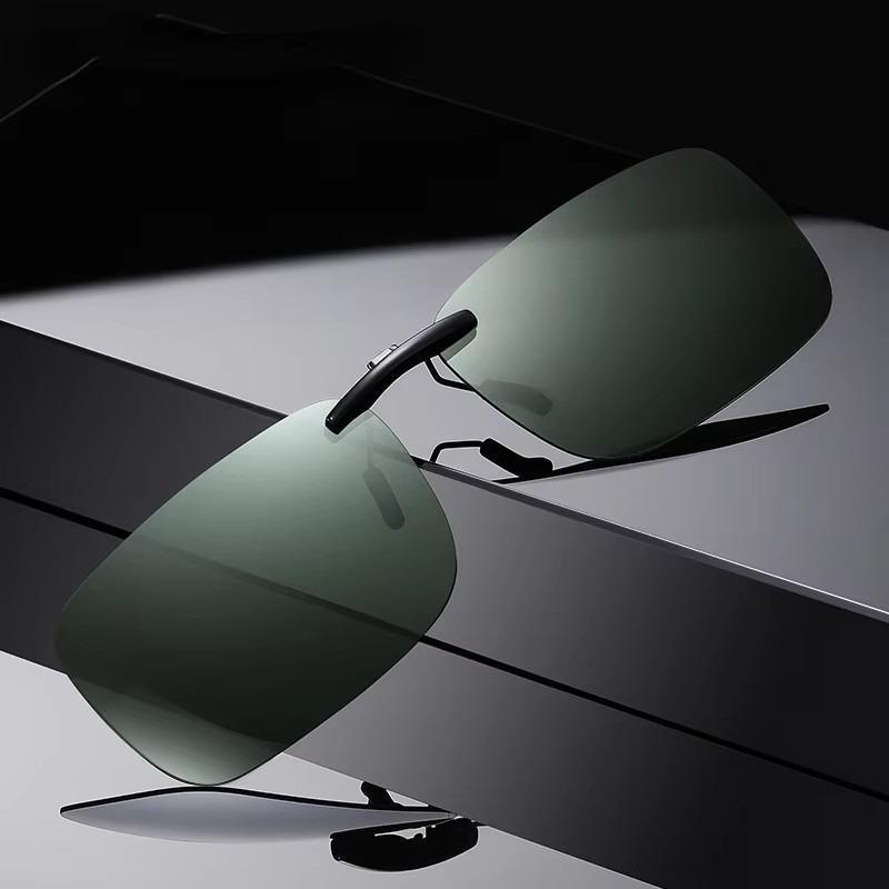 Non-polarized Ultralight Small Clip On Sunglasses Anti-glare Men Day Night Vision Lens Car Driving Glasses