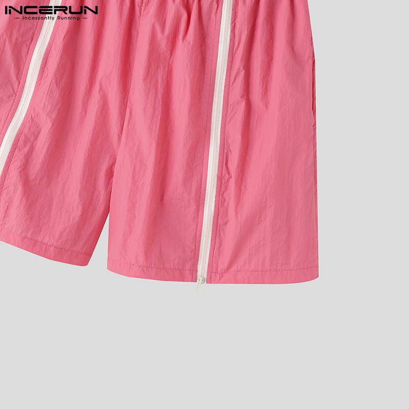 INCERUN Men Elastic Waist Zipper Split Shorts Sport Homewear Mini Pants