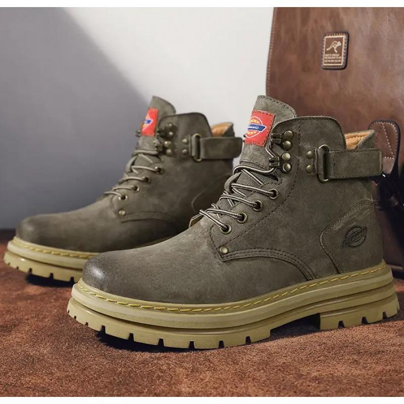 Ботинки из ревеня ботинки Мартина весенне-осенние мужские кожаные ботинки 2025 новые увеличивающие рост на толстой подошве рабочие короткие ботинки