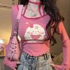 VAYLA Sweet Cartoon Print Pleated T-shirt Y2k Aesthetic Asymmetry Fairy Grunge Tshirt Vintage Patchwork Halter Top Harajuku Streetwear