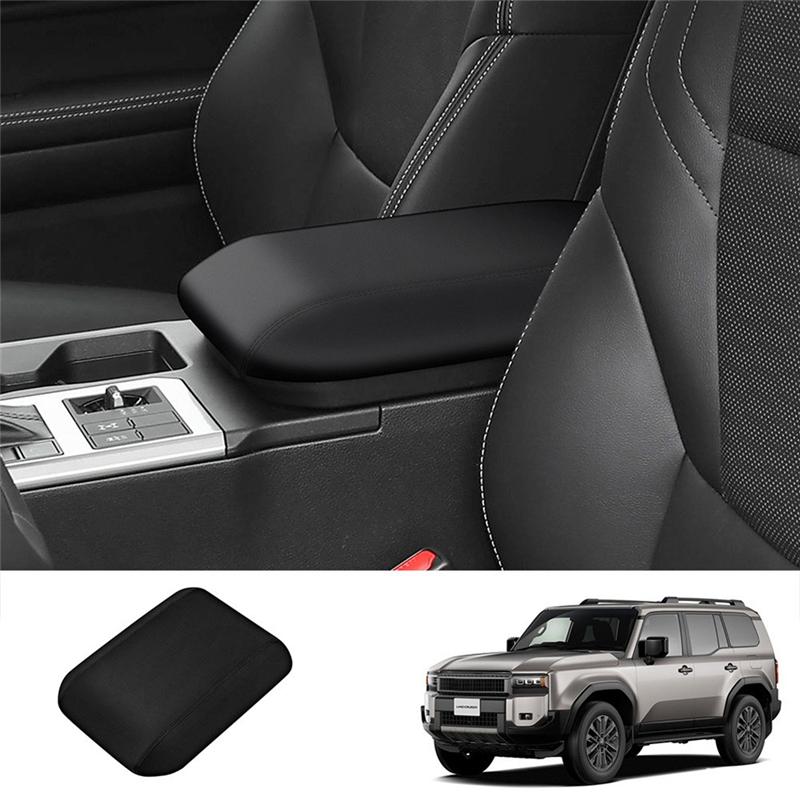 Durable-Car Center Console Armrest Box Cover Armrest Box PU Leather Panels For Toyota Prado LC250 2024 Black