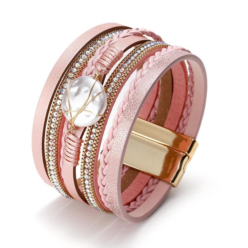Кожаный браслет для женщин Многослойный браслет в стиле бохо Femme Jewelry
