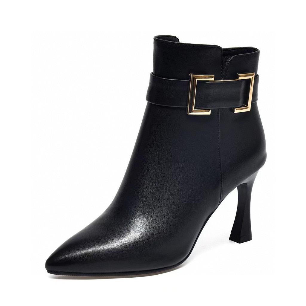 Модные ботильоны на тонком каблуке с острым носком женские 2025 осень и зима европейский и американский стиль персонализированная пряжка ремня ботильоны на высоком каблуке первый слой коровьей кожи