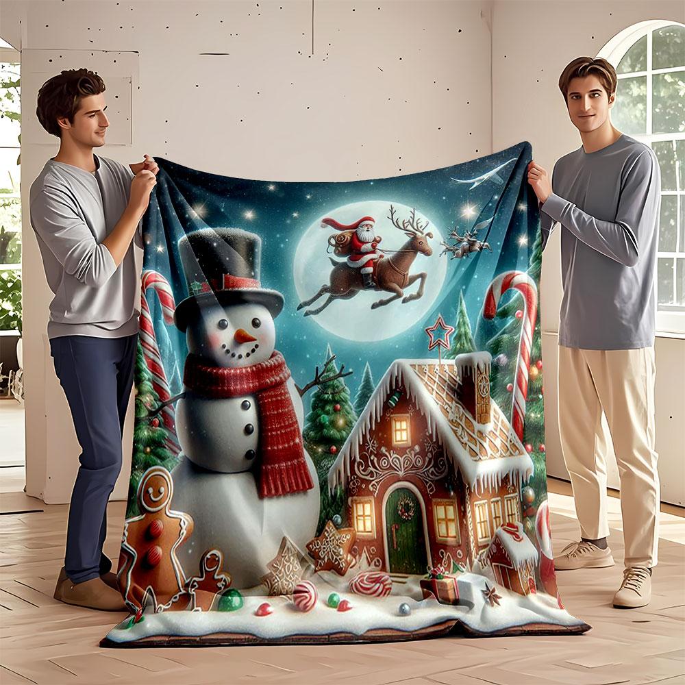 Santa and Snowman Christmas Scene print blanket soft and cozy perfect for the living room bed sofa or a nap,gift