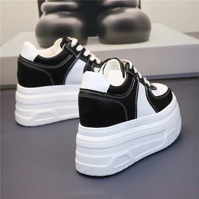 High Platform Shoes Women New Autumn Chunky Sneakers Designer Thick Sole Leather Sports Shoes Breathable Sneakers Woman