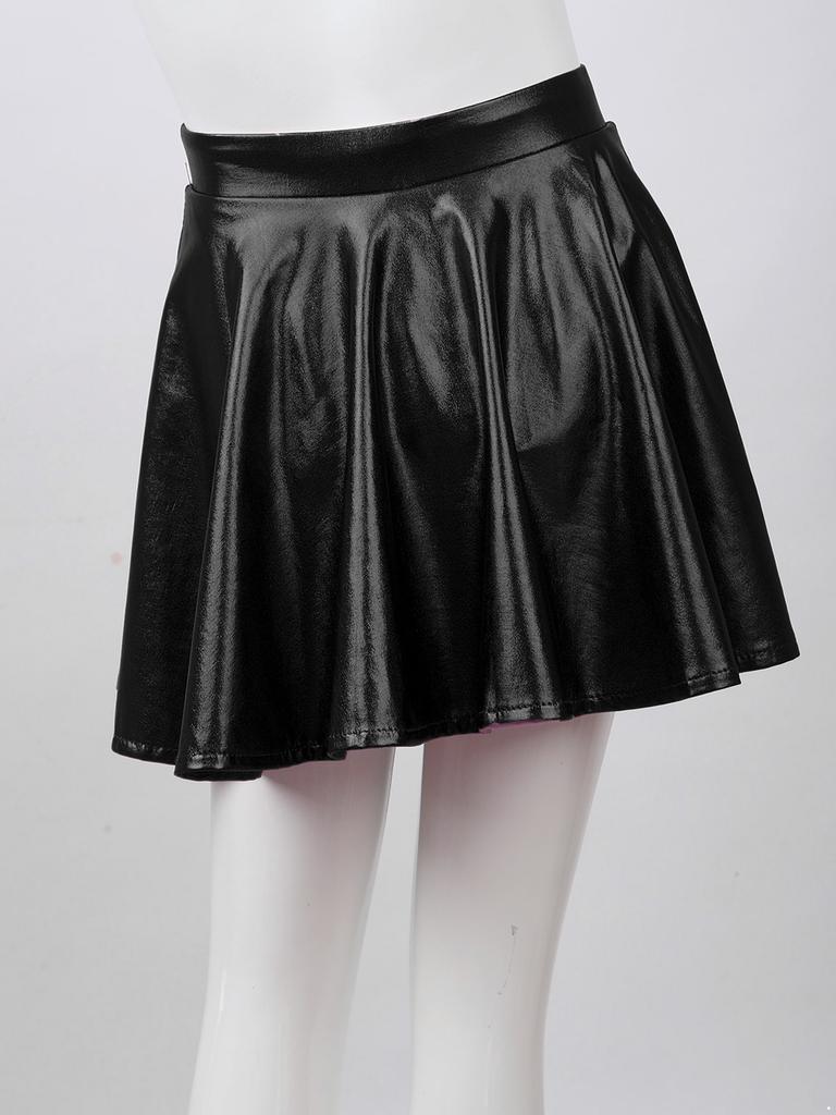 Girls Metallic Dance Pleated Skirts Ballet Tutu Skirts Modern Dance A Line Skirts Performance Skorts