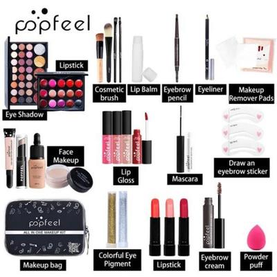 POPFEEL All-in-One Makeup Set Coestic Brush Lip Balm Eyebrow Pencil Eyeliner Remover Pad Drawing Brows, 1 шт.