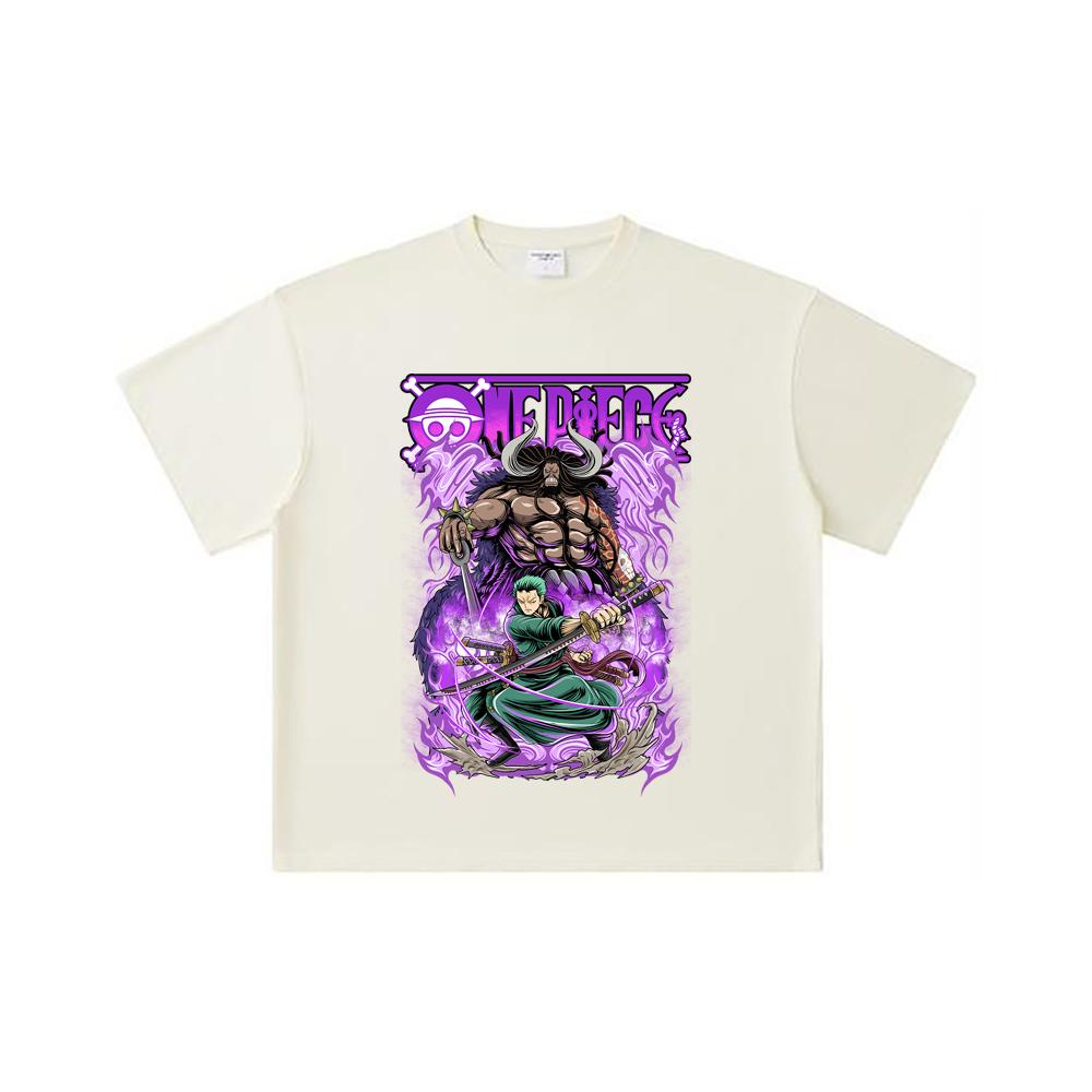 260 GSM Double Yarn 32 Count 100% Cotton One Piece V32 Zoro Kaido Print Unisex Heavy Cotton T Shirt