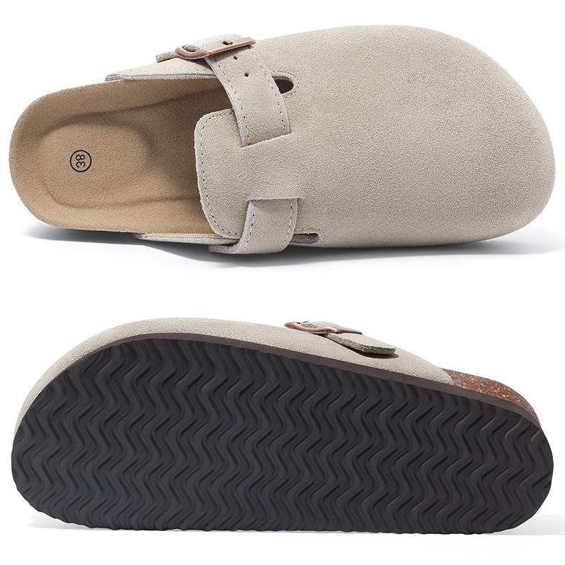 Fashion Smile Pop New Fashion Women's Suede Clogs With Back Strap Men's Leather Mules Cork Footbed Slip On Potato Shoes For Women & Men