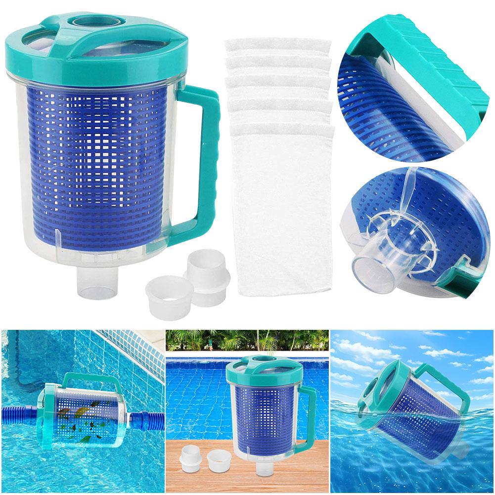 Inline Pool Leaf Canister Pool Vacuum Filter with 5 Skimmer Socks Pool Leaf Collector Swimming Pool Accessories