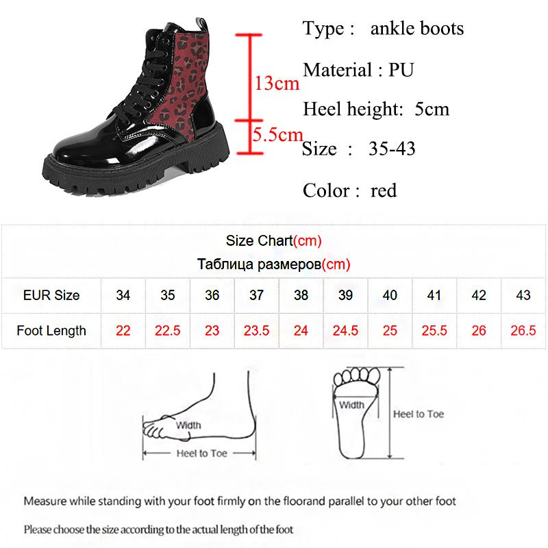 Модные красные ботильоны с леопардовым принтом, женские лакированные кожаные мотоциклетные ботинки со шнуровкой, женские ботильоны на платформе в стиле пэчворк, Mujer 43