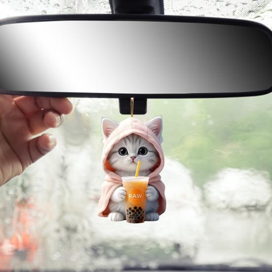 2Pcs Pendants Adorable Rearview Mirror Decorations Car Cartoon Cat Shaped Pendants