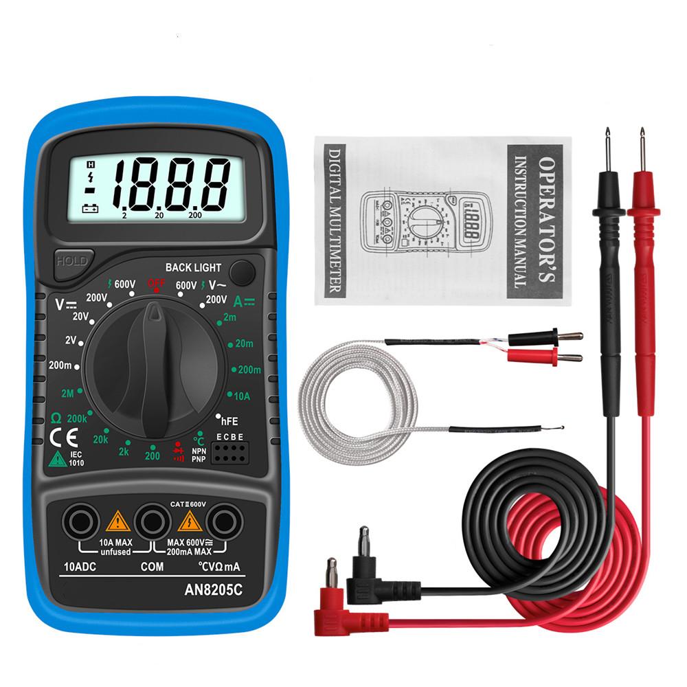 AN8205C Digital Multimeter AC/DC Ammeter Voltage Ohm Tester with Thermocouple LCD Backlight Multimeter