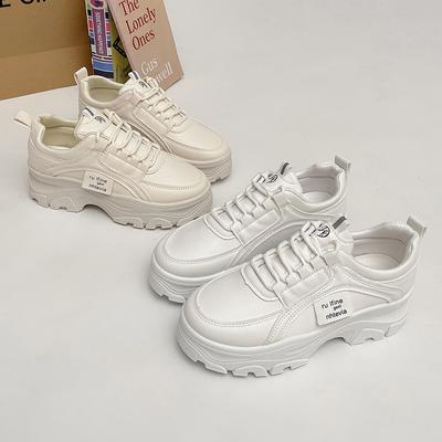 2024 Женские белые вулканизированные туфли Студенческие спортивные туфли на толстой подошве 2024 Кроссовки на платформе Женские повседневные туфли для ходьбы на шнуровке
