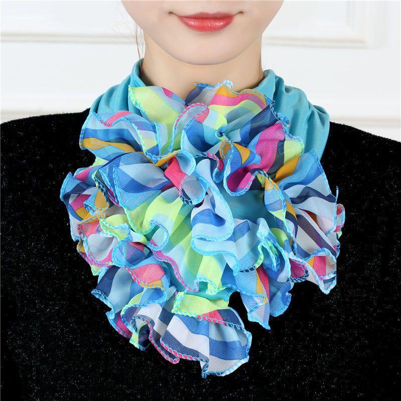 Цветной цветочный принт, шифоновый шейный платок, дышащие оборки, поддельный воротник, стильный съемный декоративный шарф