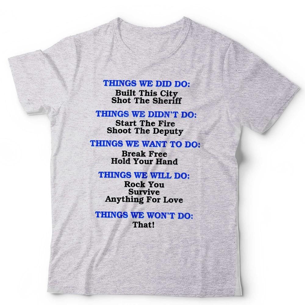 Funny Music Lyrics T Shirt Unisex Rock Pop Song Titles Music Lover Gift Graphic