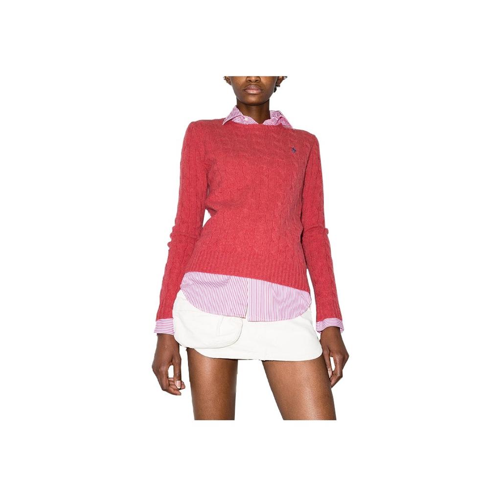 Polo Ralph Lauren FW21 Logo Solid Color Crew Neck Wool Sweater Women Sweater Red 211525764-051