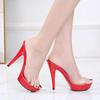 Candy Colors Wedding Shoes Woman Platform Sandals Summer Pvc Slides Waterproof 13Cm Nightclub Sexy High-Heeled Slippers Womensbh