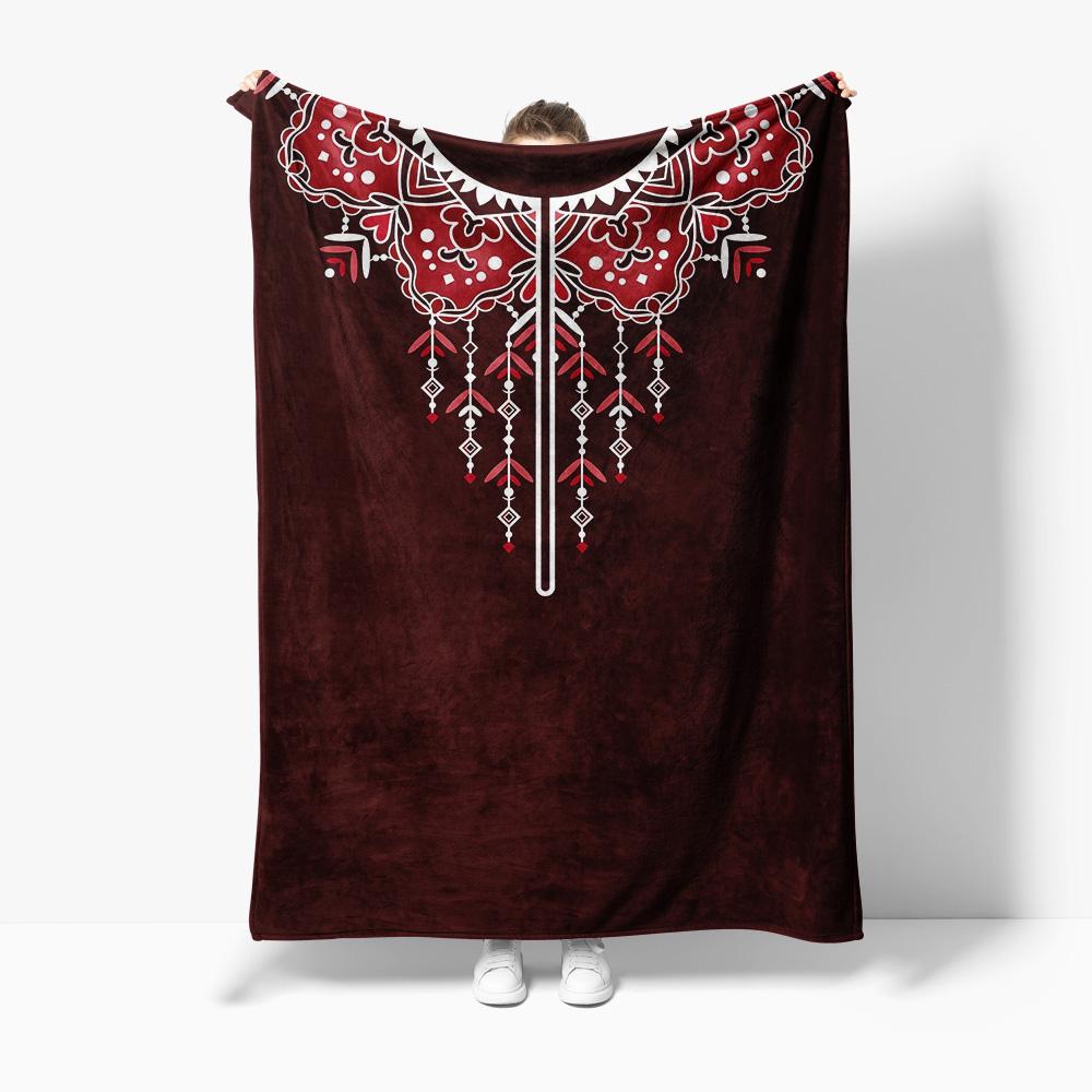 Luxurious Velvet Throw Blanket with Intricate Floral Embroidery Decorative Bed Blanket for Sofa Couch Home Decor