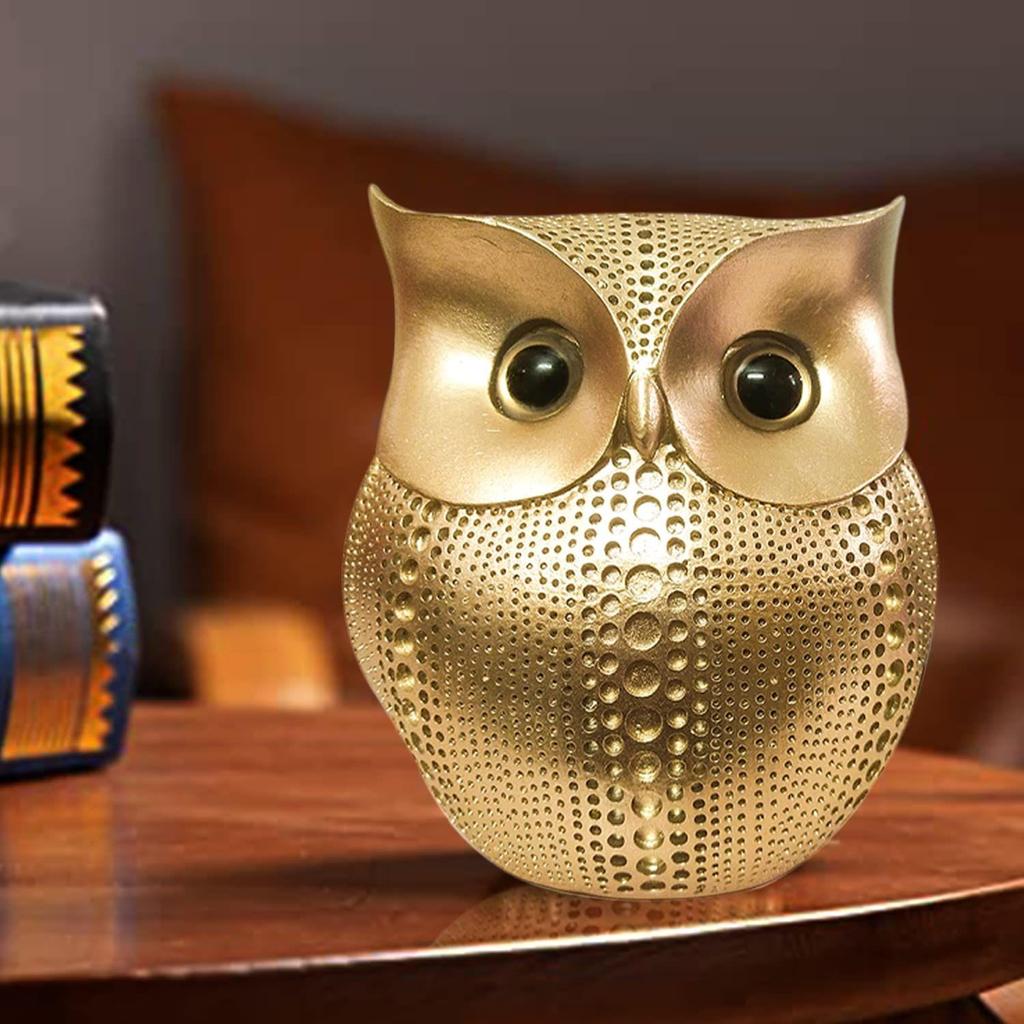 Modern Classy Lucky Owl Resin Art Figure Showpiece (Golden), 1 Piece