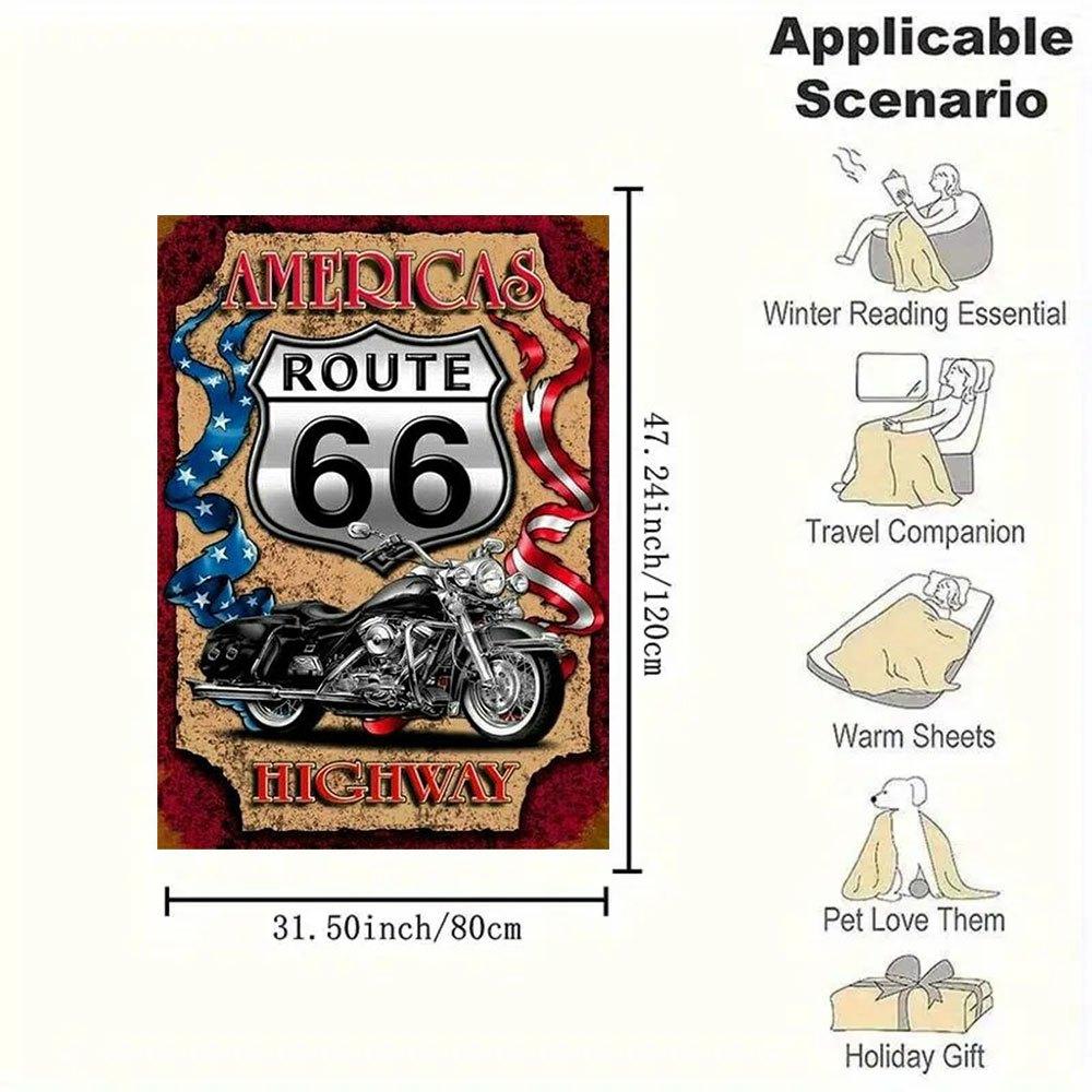 Металлическая вывеска Мотоцикл Route 66 Декор Флаг США Металлический Постер Настенное Искусство Подарок 8x10 дюймовПлед Фланелевый Плед для Дивана, Кровати, Путешествий, Кемпинга, О