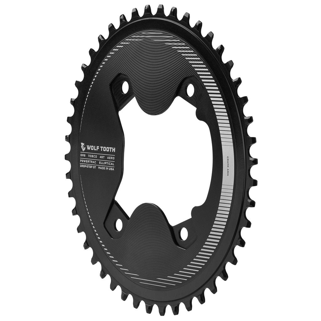 Wolf Tooth 110 BCD Aero Chainrings for GRX ST Oval 46T 4-Bolt Cranks, Drop-Stop (1 Chainring)