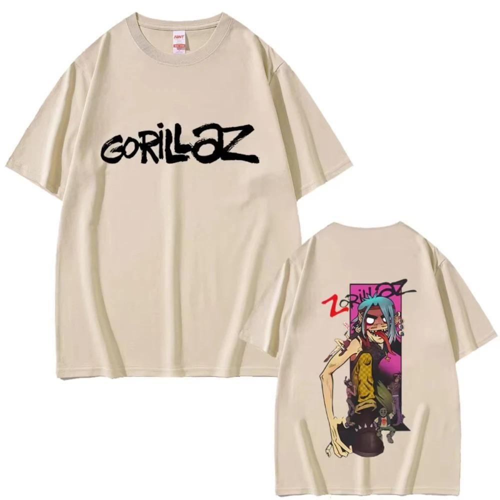 Футболка с принтом группы Gorillaz Мужская Женская Хип-хоп Рок Мода Оверсайз Уличная Мода Женская Высокое Качество Мягкий Хлопок Короткий Рукав Футболка