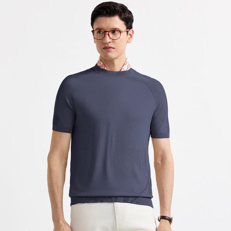 Zhuangji Men's Light Luxury Mulberry Silk Blend Round Neck T-Shirt
