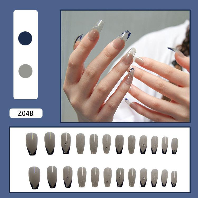 24 шт. искусственные ногти телесного цвета с градиентом для ногтей, стразы, инкрустированные клеем, съемные длинные абзацы, модные маникюрные кончики ногтей