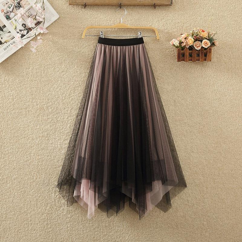 DX~~ New Irregular Skirt Women's New High Waist and Slim Double-color Gauze Skirt In Spring Long Gauze Skirt