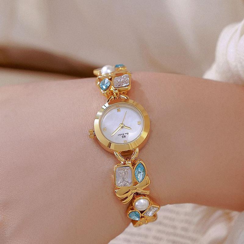 Women Bracelet Watches Top Brand Luxury For Ladies Wrist Watches Rhinestone Unique Design Elegant Watchband Gold Female Clock