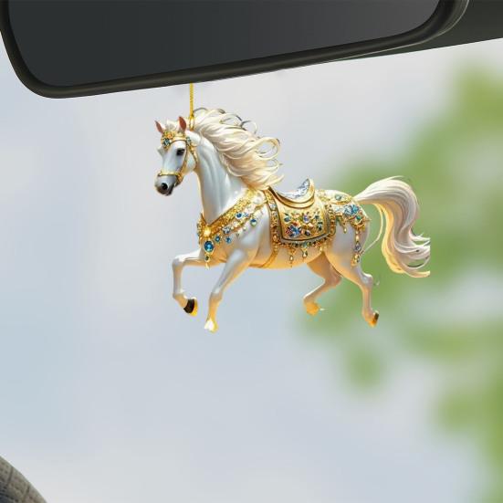 Car Rearview Mirror Charm with Pony Design Cute 2D Flat Acrylic Keychain for Bag And Keys Horse Lover Gift for Girls And Equestrian Fans
